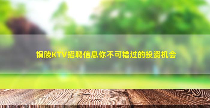 铜陵KTV招聘信息你不可错过的投资机会